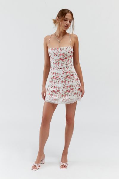 Shop Kiss The Sky Floral Lace-up Mini Dress In White, Women's At Urban Outfitters