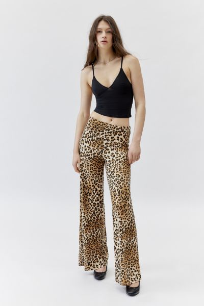 Shop Urban Renewal Remnants Animal Print Foldover Lounge Puddle Pant In Brown At Urban Outfitters