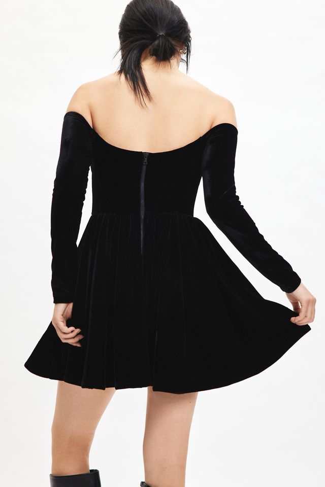 Bardot Emlyn Off-The-Shoulder Velour Corset Mini Dress