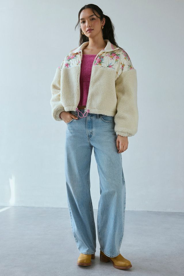 For Love & Lemons Sadie Floral Quilted And Fleece Zip-Up Jacket