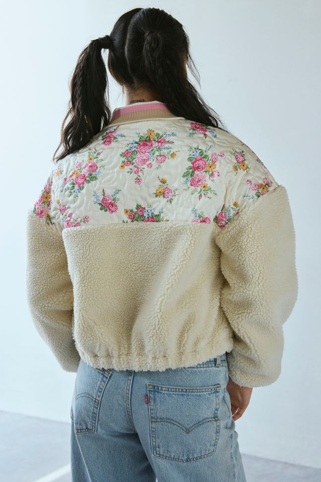 For Love & Lemons Sadie Floral Quilted And Fleece Zip-Up Jacket
