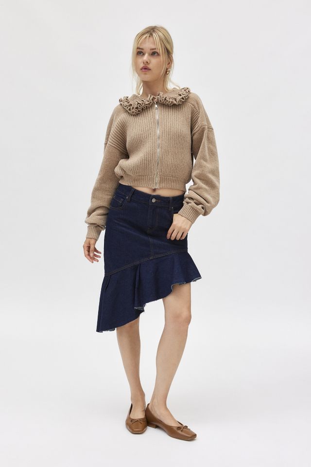For Love & Lemons Rey Ruffle Collar Knit Zip-Up Jacket #1
