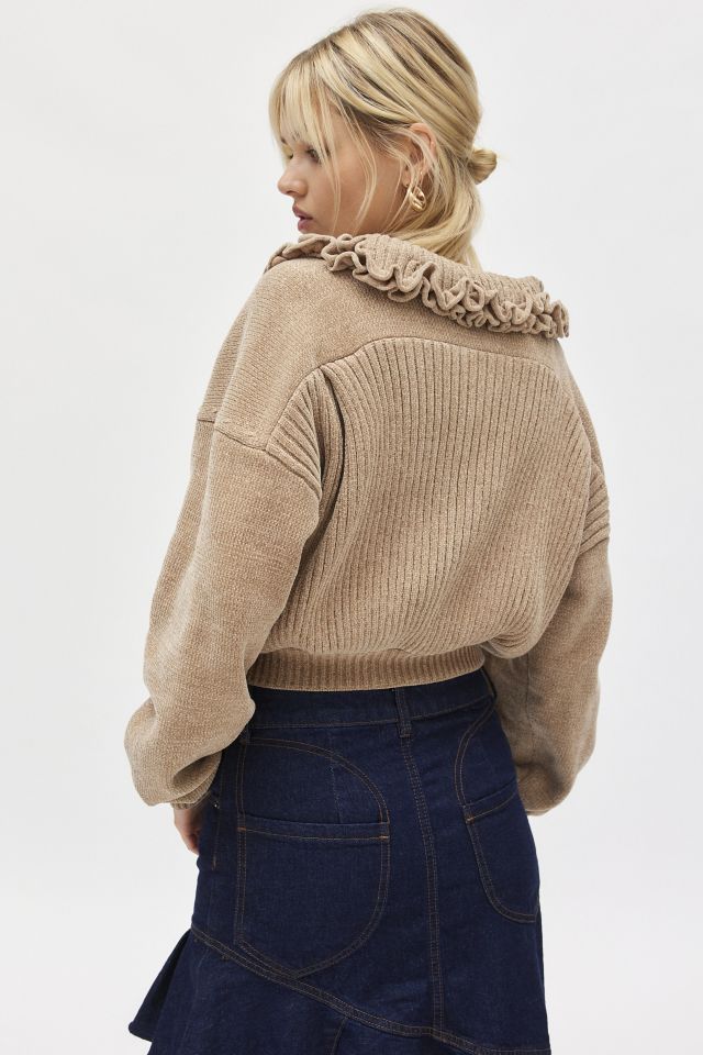 For Love & Lemons Rey Ruffle Collar Knit Zip-Up Jacket #3