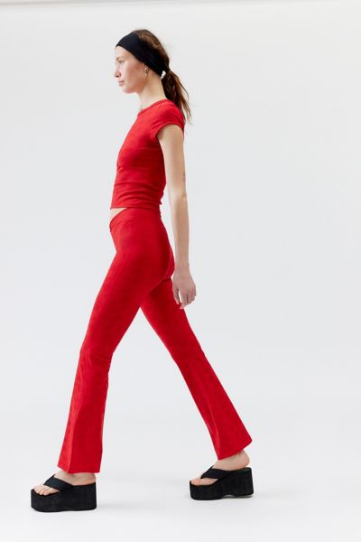 Shop Frankies Bikinis Clementine Shine Jacquard Flare Legging Pant In Red, Women's At Urban Outfitters