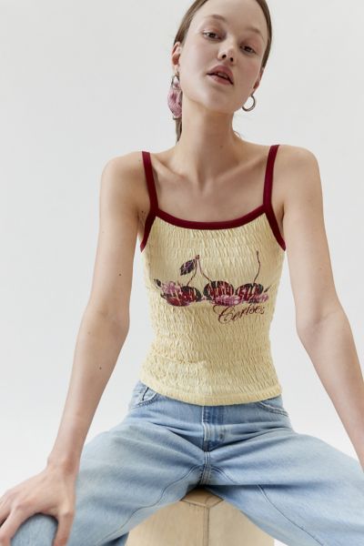 Smocked Fruit Print Tank Top Urban Outfitters 4099