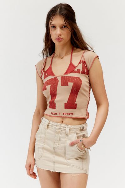 Shop Urban Outfitters Player 77 Graphic Baby Tee In Neutral, Women's At