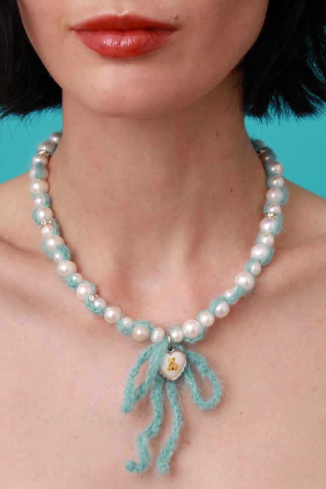 Velvet Luna Crochet Blue Cashmere Pearls Necklace #1