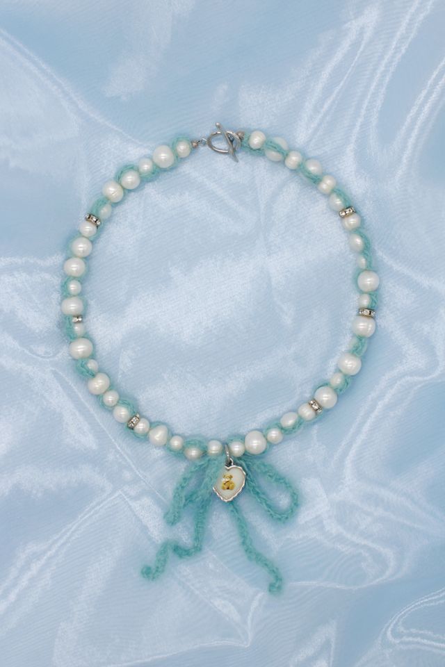 Velvet Luna Crochet Blue Cashmere Pearls Necklace #2