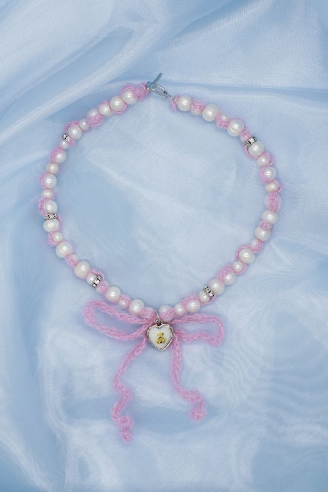 Velvet Luna Crochet Blue Cashmere Pearls Necklace #1