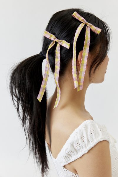 Urban Outfitters Plaid Hair Bow Barrette Set In Pink, Women's At