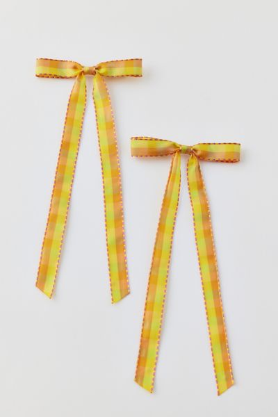 Urban Outfitters Plaid Hair Bow Barrette Set In Yellow, Women's At