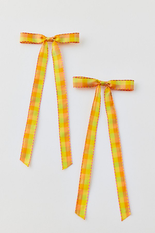 Urban Outfitters Plaid Hair Bow Barrette Set In Yellow, Women's At  In Multi