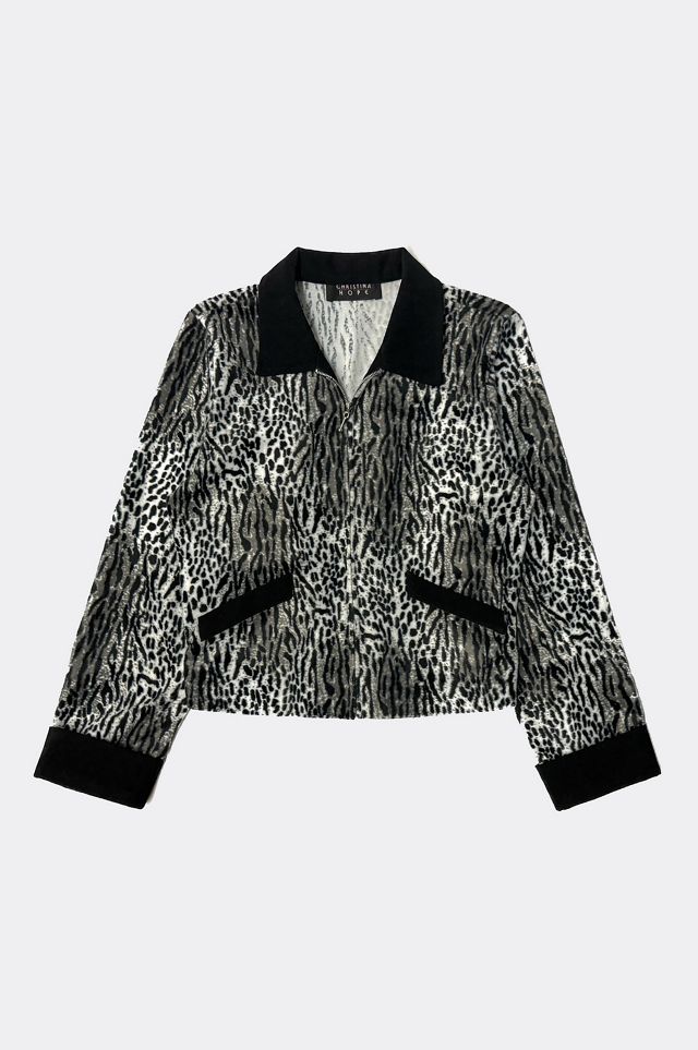 Vintage 1980’s Cropped Snow Leopard Print Contrast Zip Jacket | Urban ...