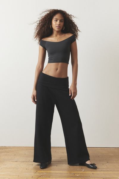 Out From Under Walk This Way Foldover Wide-leg Pant In Black, Women's At Urban Outfitters