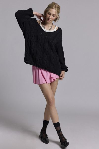 Shop Bdg Skylar Oversized Cable Knit Sweater In Black, Women's At Urban Outfitters