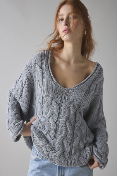 Bdg Skylar Oversized Cable Knit Sweater In Grey, Women's At Urban Outfitters In Grey