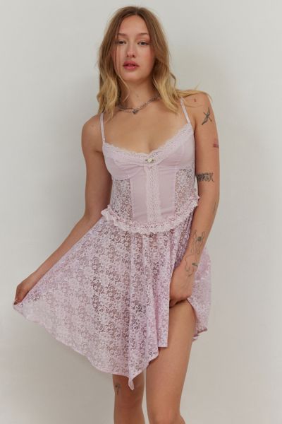 Out From Under Verity Lace Corset Slip In Lilac, Women's At Urban Outfitters In Pink