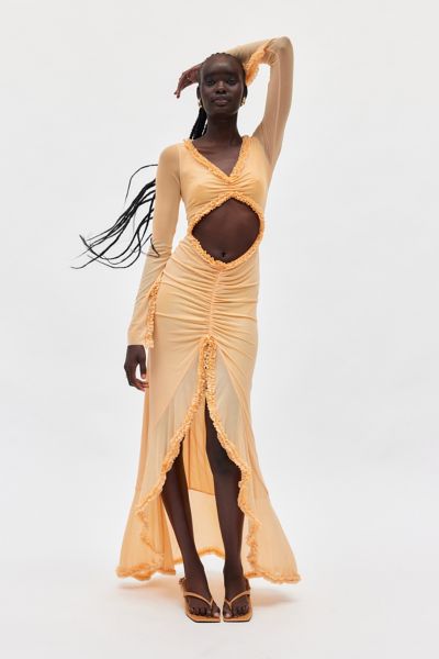 AFRM Cat Ruched Semi-Sheer Maxi Dress | Urban Outfitters