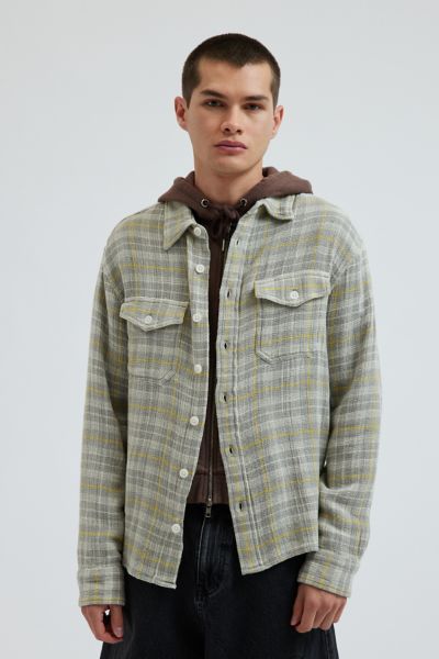 BDG Open Weave Plaid Button-Down Overshirt