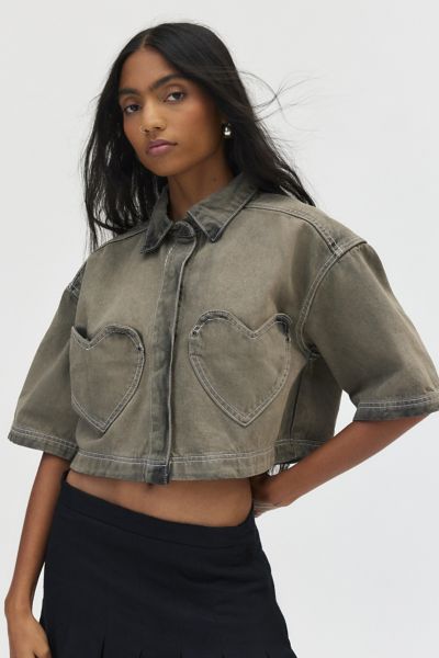 Native Youth Lacy Heart Pocket Cropped Shirt