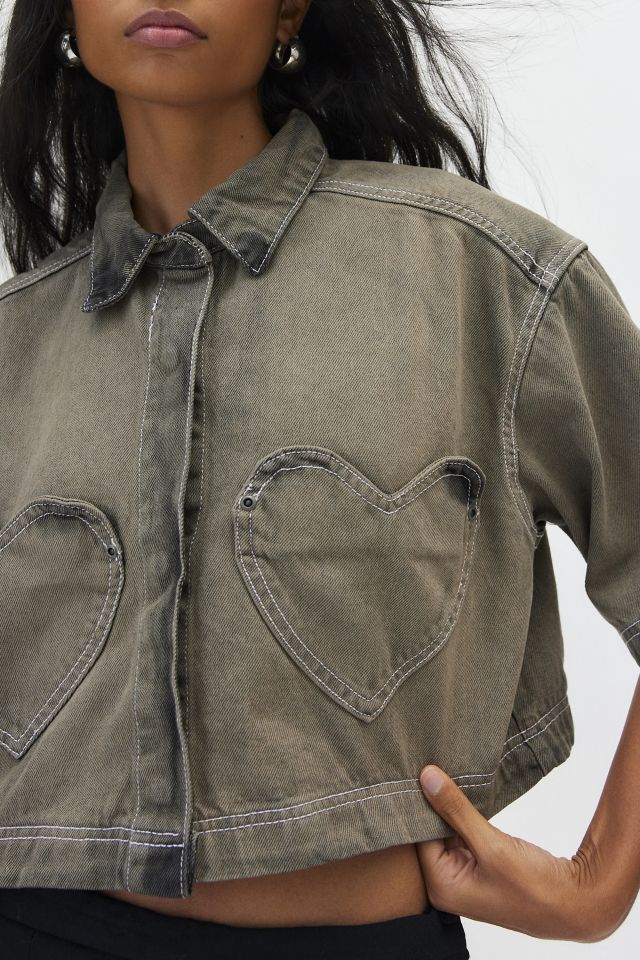 Native Youth Lacy Heart Pocket Cropped Shirt #3