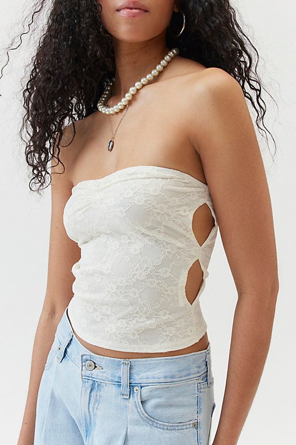 Shop Urban Renewal Remnants Ruched Cutout Tube Top In Cream, Women's At Urban Outfitters