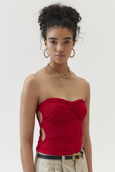 Shop Urban Renewal Remnants Ruched Cutout Tube Top In Red, Women's At Urban Outfitters