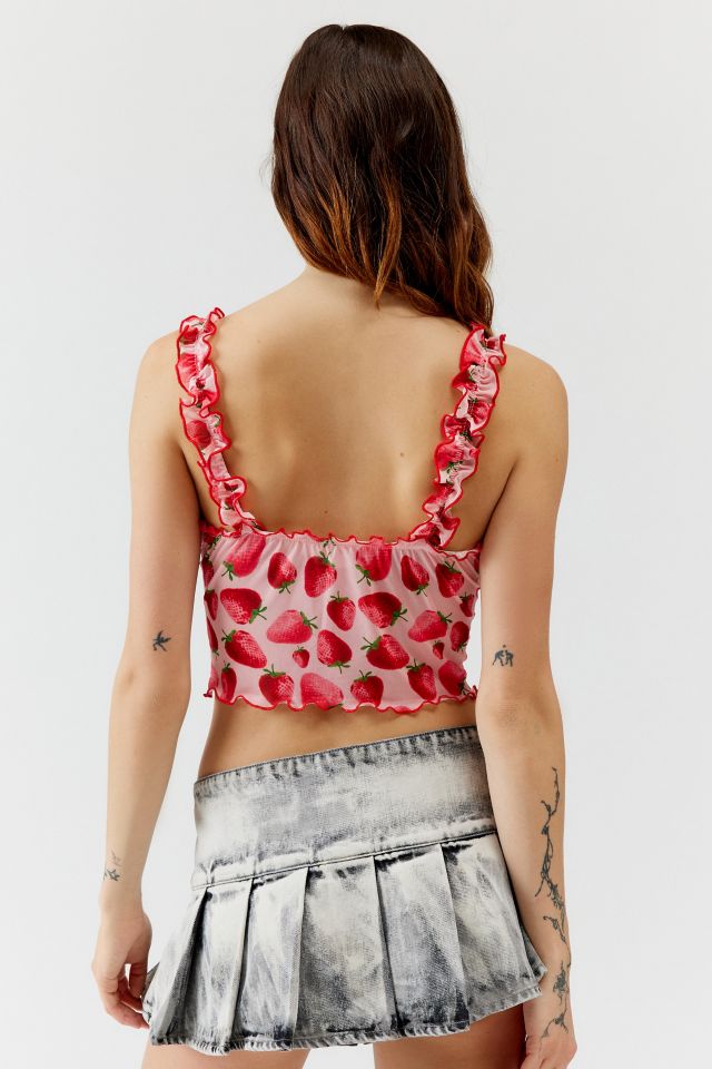 Urban Renewal Remnants Strawberry Ruffle Cropped Tank Top Urban Outfitters 7669