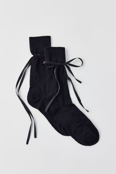 Shop Urban Outfitters Ariana Bow Crew Sock In Black, Women's At