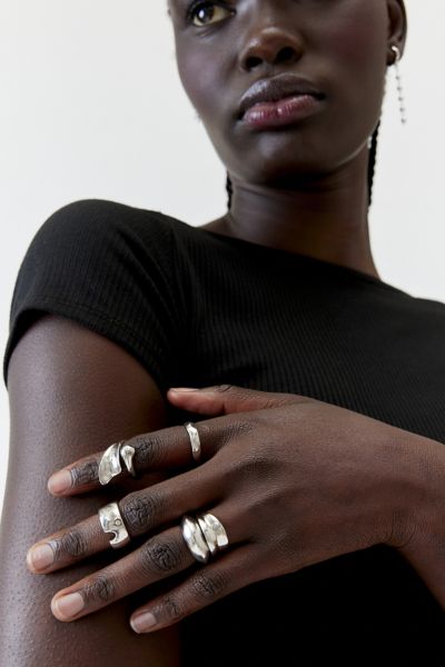 Shop Urban Outfitters Statement Metal Ring Set In Silver, Women's At
