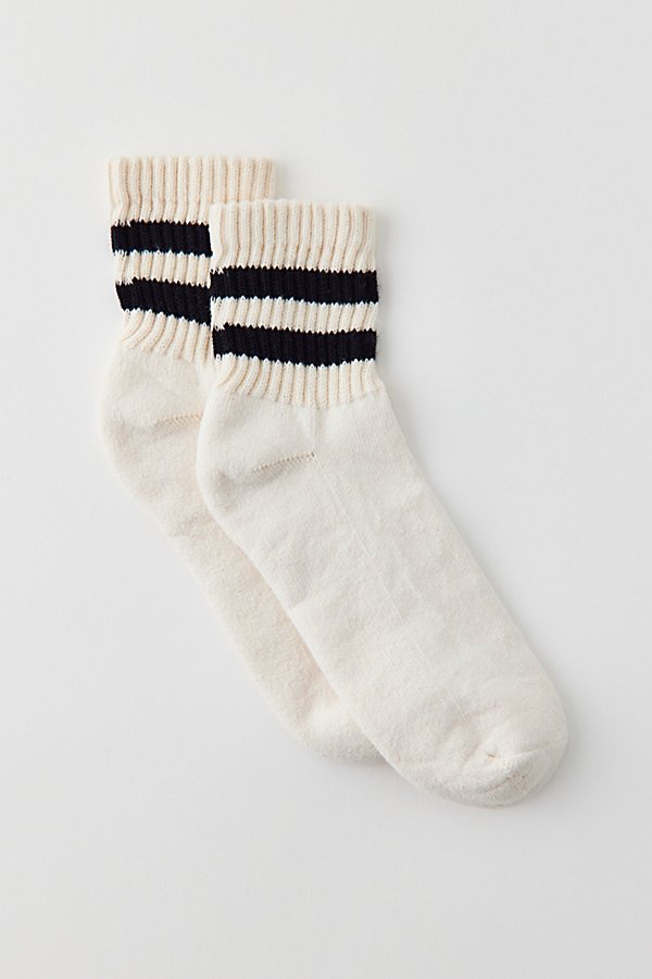 American Trench Mono Striped Quarter Crew Sock In Black, Women's At Urban Outfitters In White