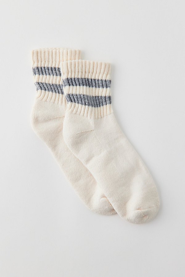 American Trench Mono Striped Quarter Crew Sock In Grey, Women's At Urban Outfitters In White