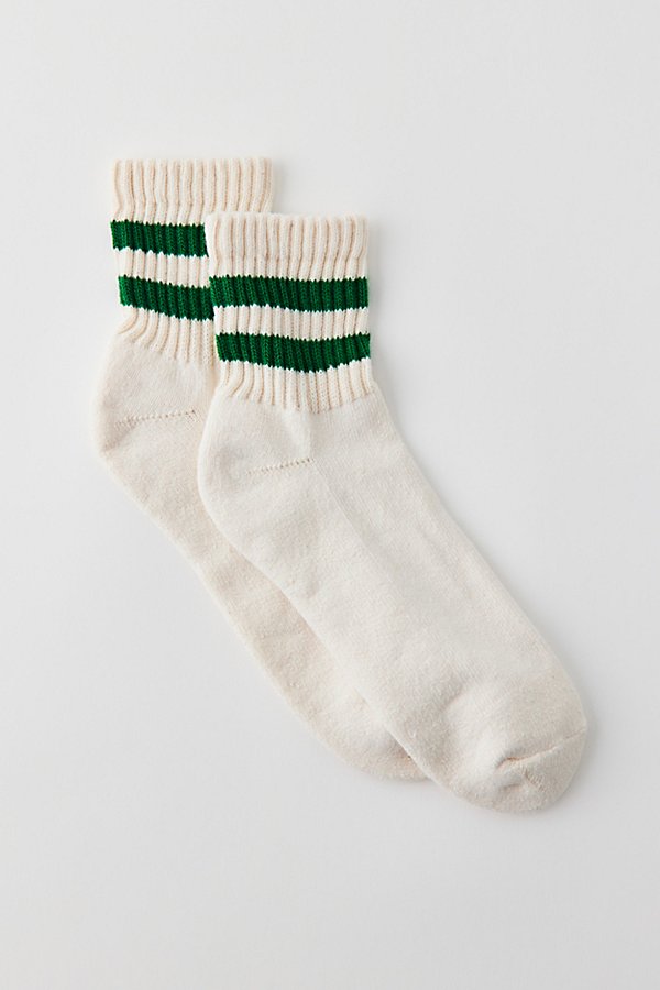 American Trench Mono Striped Quarter Crew Sock In Bright Green, Women's At Urban Outfitters In White