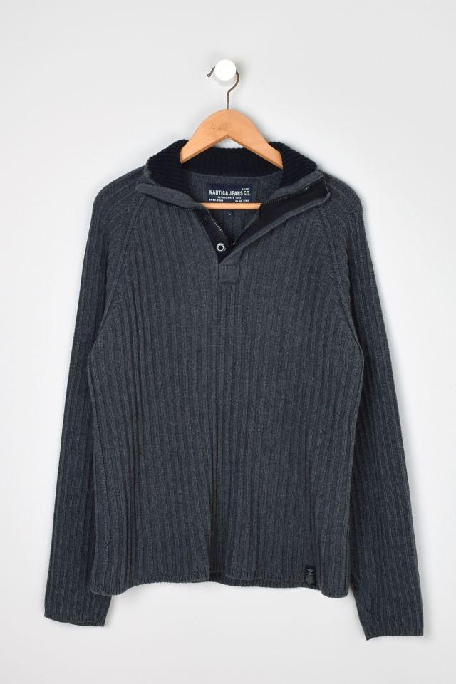 Vintage Y2k Dark Grey Ribbed Quarter-Zip Sweater | Urban