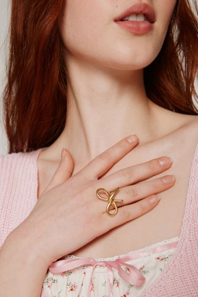 Urban Outfitters Statement Metal Bow Ring In Gold, Women's At