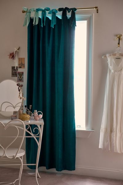 Urban Outfitters Velvet Tie Window Panel In Teal At  In Blue