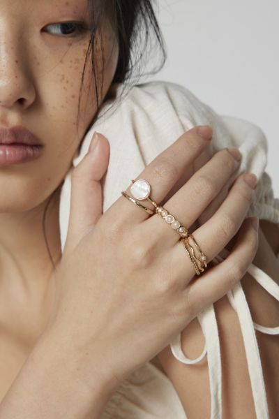 Urban Outfitters Delicate Pearl Ring Set In Gold, Women's At