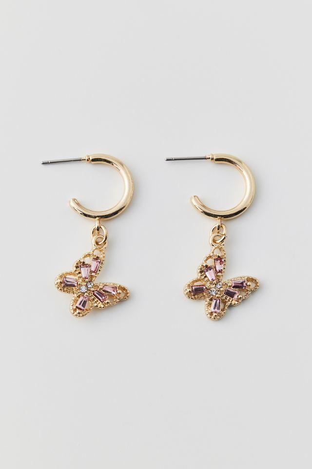 Rhinestone Butterfly Hoop Earring #1
