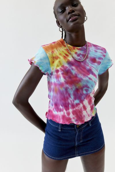 Shop Urban Renewal Remade Tie-dye Baby Tee In Red, Women's At Urban Outfitters
