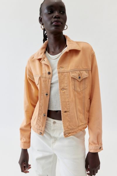 Shop Urban Renewal Remade Overdyed Y2k Denim Jacket In Peach, Women's At Urban Outfitters