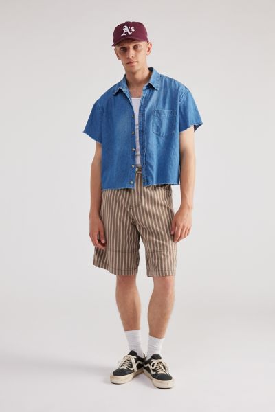 Shop Urban Renewal Remade Cropped Chambray Button-down Shirt In Vintage Denim Light, Men's At Urban Outfitters