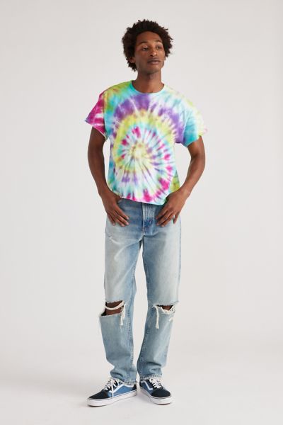 Shop Urban Renewal Remade Tie-dye Boxy Cropped Raw Cut Tee In Tie Dye, Men's At Urban Outfitters