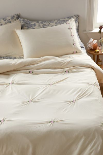 Rose Embroidered Jersey Duvet Cover