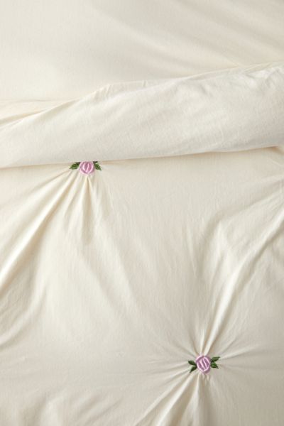 Rose Embroidered Jersey Duvet Cover