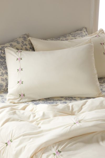 Rose Embroidered Jersey Sham Set