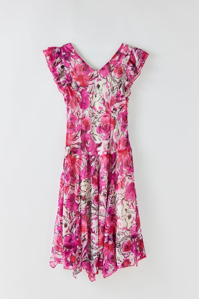 Vintage Floral Drop-Waist Midi Dress | Urban Outfitters