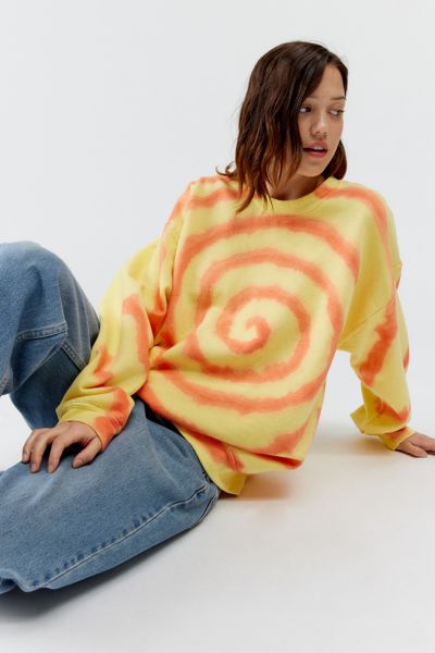 Shop Urban Renewal Remade Spiral Dye Sweatshirt In Yellow, Women's At Urban Outfitters
