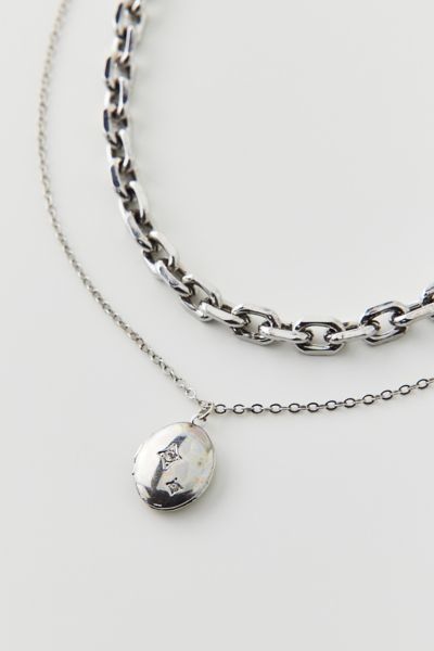 Shop Urban Outfitters Locket Layered Necklace Set In Silver, Women's At