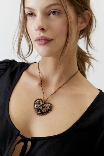 Urban Outfitters Isla Glass Heart Necklace In Bronze, Women's At  In Brown
