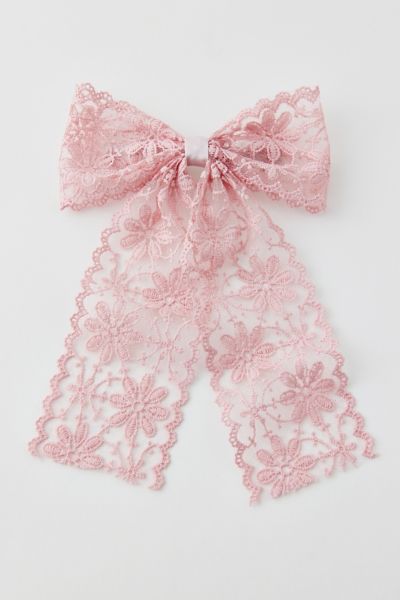 Urban Outfitters Maisie Lace Hair Bow Barrette In Pink, Women's At